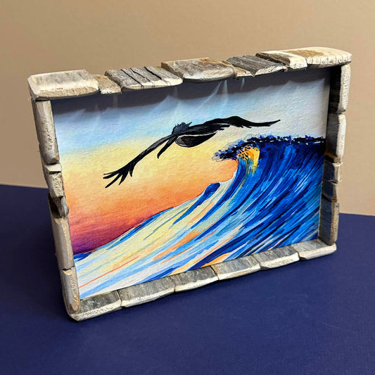 Box Frame Mini - Large: "Pelican Surfing"